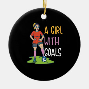 Décoration En Céramique Soccer - Une Fille Avec Des Buts
