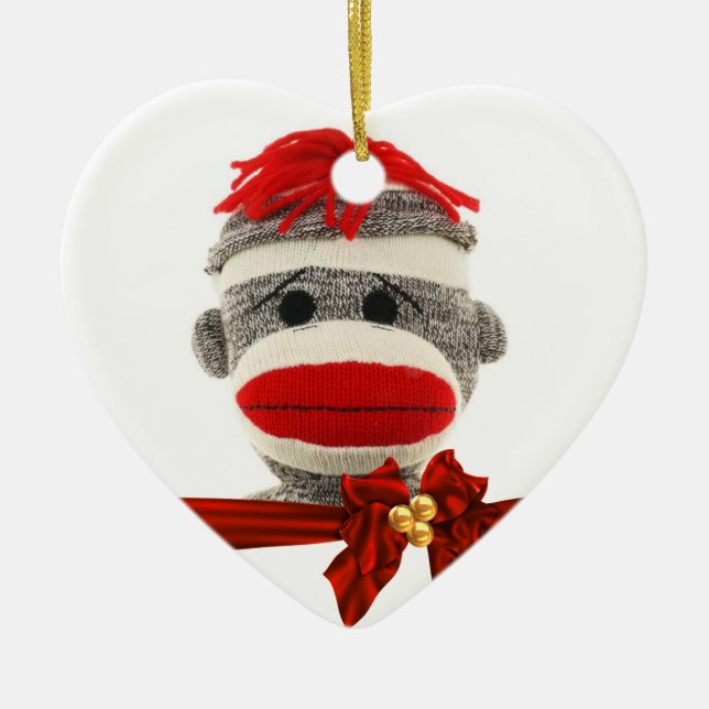 DÉCORATION EN CÉRAMIQUE SOCK MONKEY CHRISTMAS ORNAMENT PERSONNALISÉ (Devant)