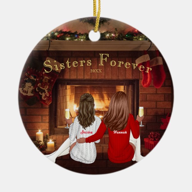 Décoration En Céramique Soeurs de Noël personnalisées Besties (Devant)