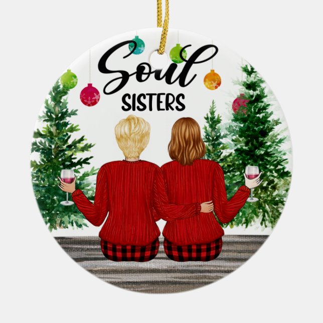 Décoration En Céramique Soeurs Soul Noël À damiers Pantalons Personnaliser (Devant)