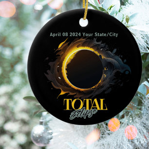 Décoration En Céramique Solar Eclipse Don 2024 Votre Ville État Noir
