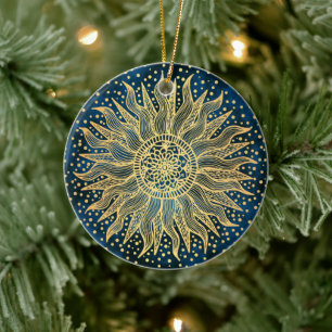 Décoration En Céramique Soleil céleste Mandala Blue Gold Confetti