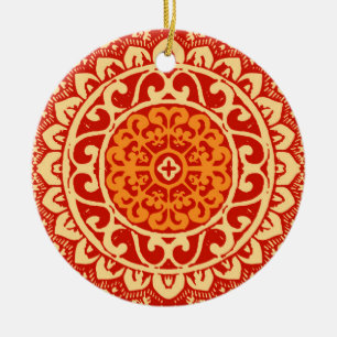 Décoration En Céramique Soleil Sud-Ouest Mandala Batik, Coral Orange