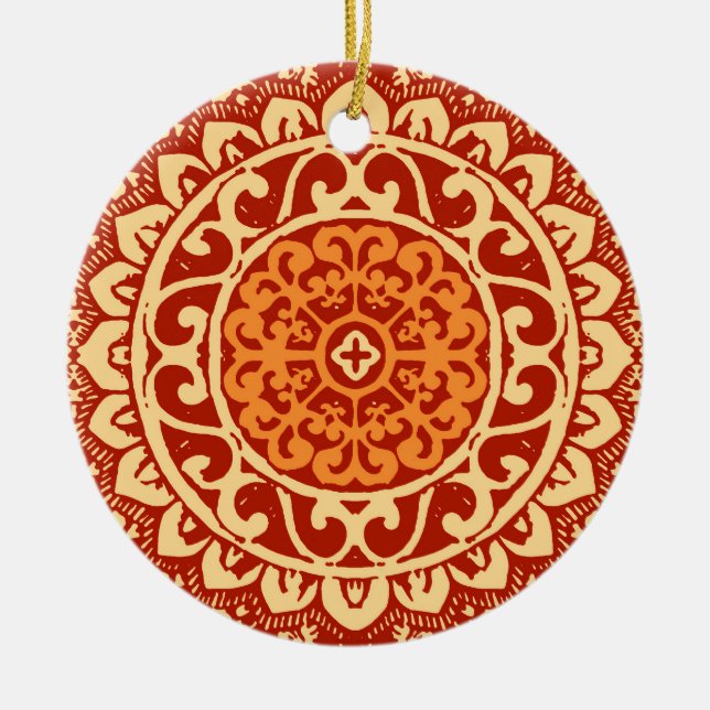 Décoration En Céramique Soleil Sud-Ouest Mandala Batik, Coral Orange (Devant)