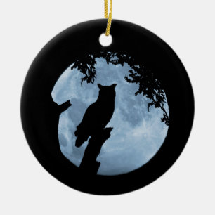 Décoration En Céramique Solstice d'hiver bénira avec la Chouette et la Lun