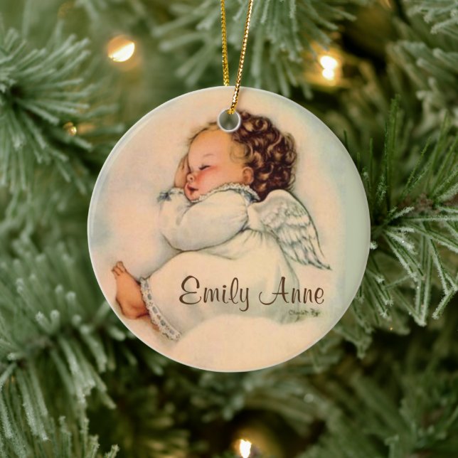 Décoration En Céramique Sommeil personnalisé d'ange de bébé (Arbre)