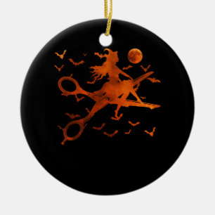 Décoration En Céramique Sorcière avec ciseaux Broom Halloween H