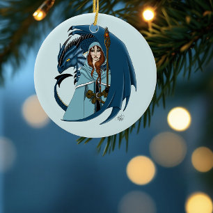 Décoration En Céramique  Sorcière du Dragon Bleu Flocons de Neige