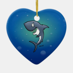 Décoration En Céramique Sourire un requin drôle sur un Arrière - plan bleu