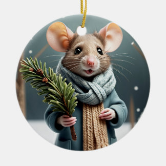 Décoration En Céramique Souris d'hiver Couple Arbre de Noël