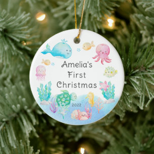 Décoration En Céramique Sous le premier Noël du bébé marin