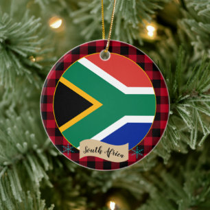 Décoration En Céramique South Africa, Red buffalo plaid & African Flag