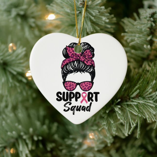 Décoration En Céramique Soutien Squad Messy Bun Pink Warrior Cancer du sei (Arbre)
