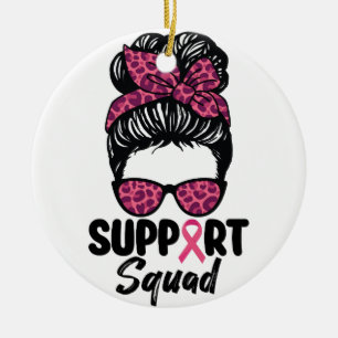 Décoration En Céramique Soutien Squad Messy Bun Pink Warrior Cancer du sei