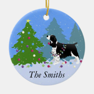 Décoration En Céramique Spaniel Springer noir décorant arbre de Noël