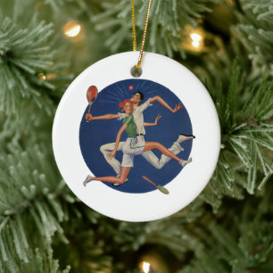 Décoration En Céramique Sports Vintage, Joueurs de Tennis s'écrasent avec 