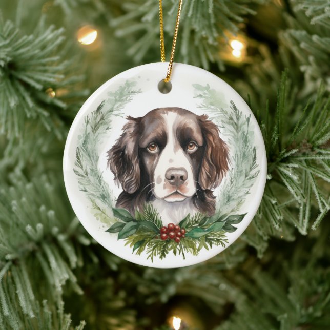 Décoration En Céramique Springer spaniel Noël Wreath Festive Pup (Arbre)