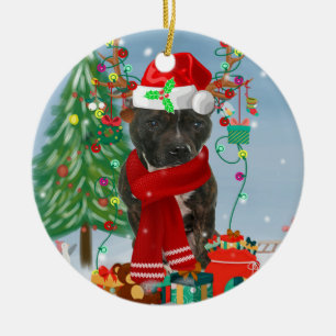 Décoration En Céramique Staffordshire Bull Terrier Dog dans la neige Noël