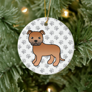 Décoration En Céramique Staffordshire Bull Terrier Rouge Chien de Dessin A