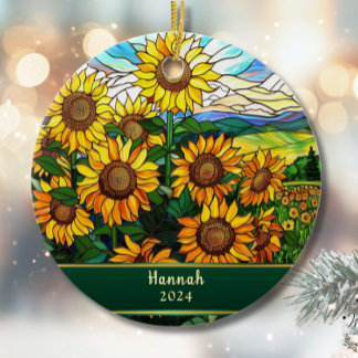 Décoration En Céramique Stained Glass Sunflowers Personalized