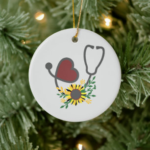 Décoration En Céramique Stethoscope du coeur des fleurs