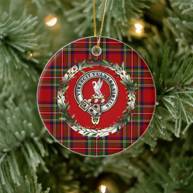 Décoration En Céramique Stewart Clan Badge & Tartan Personalized Xmas (Arbre)