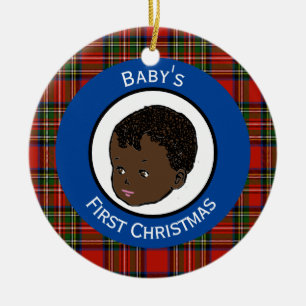 Décoration En Céramique Stewart Plaid Black Baby's First Christmas