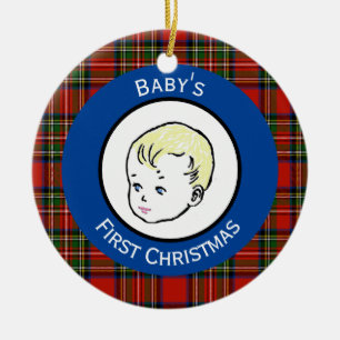 Décoration En Céramique Stewart Plaid Blonde Hair Baby's First Christmas