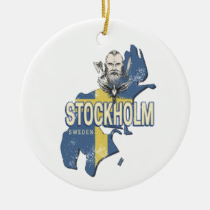 Décoration En Céramique Stockholm Suède Province Carte Souvenir Vintage