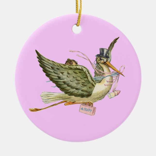 Décoration En Céramique STORK BÉBÉ FILLE DOUCHE MONOGRAM Rouge Ruby (Devant)