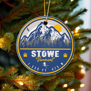 Décoration En Céramique Stowe Mountain Vermont Retro Sunset Ski Souvenir