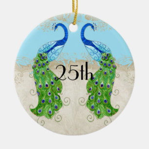 Décoration En Céramique Style Art Déco Peacock Aqua Blue Vintage dentelle