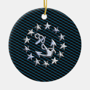 Décoration En Céramique Style Chrome bleu Yacht drapeau sur Grille Imprime