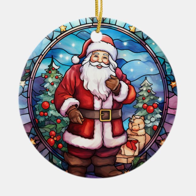 Décoration En Céramique Style de vitrail du Père Noël (Devant)