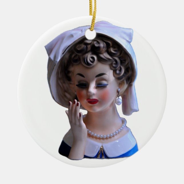 Décoration En Céramique Stylin' Lady Head Vase Manucure Casquette Eyelashe (Devant)