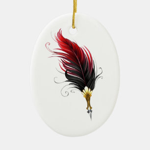 Décoration En Céramique Stylo rouge en plumes avec nib or