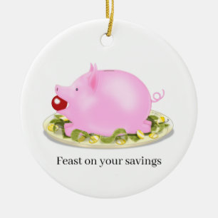 Décoration En Céramique Suckling Piggy Bank "Fête sur vos économies" Custo