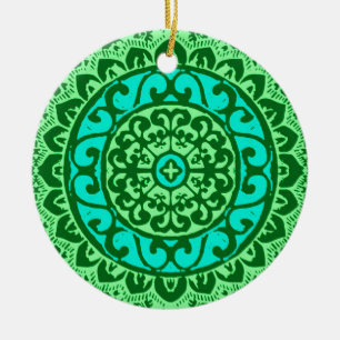 Décoration En Céramique Sud-ouest Sun Mandala, vert et turquoise