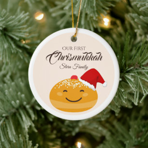 Décoration En Céramique Sufganiyah drôle Notre premier Chrismukkah, Hanouk