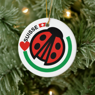Décoration En Céramique Suisse Lady Bug with Swiss Flag 