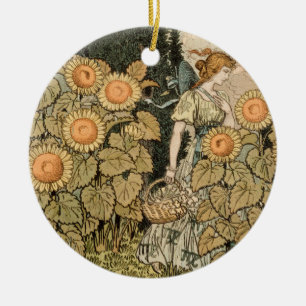 Décoration En Céramique Sunflower Art Nouveau Jardin Grasset Femme