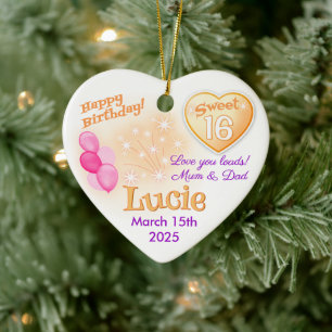 Décoration En Céramique Sweet 16 heureux Anniversaire Fille don coeur fill
