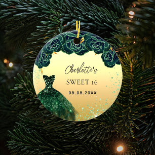 Décoration En Céramique Sweet 16 robe en or vert émeraude