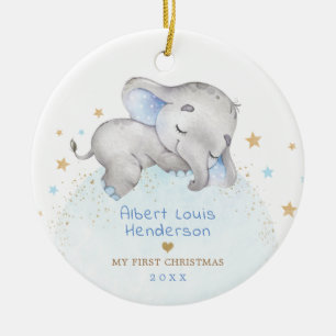 Décoration En Céramique Sweet Blue Gold Elephant Baby 1er Noël