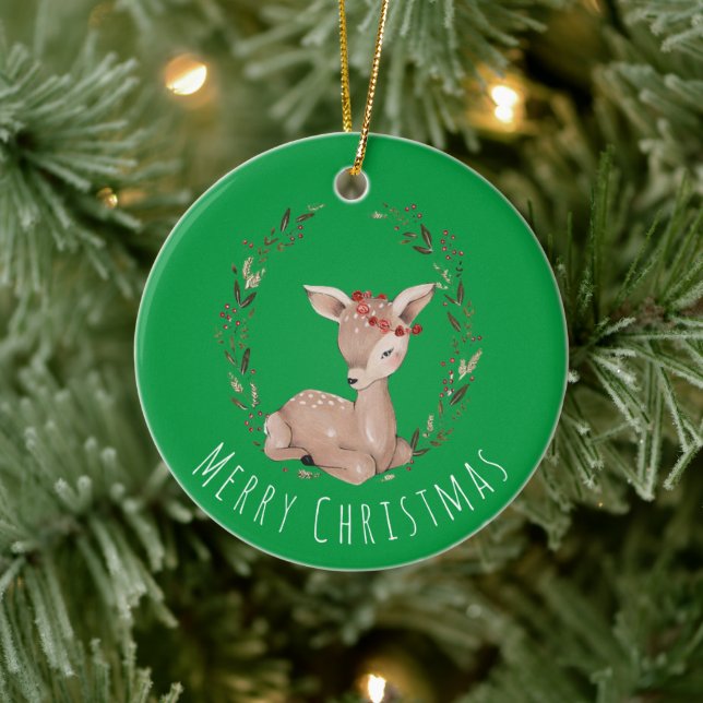 Décoration En Céramique Sweet Christmas Fawn Wreath (Arbre)