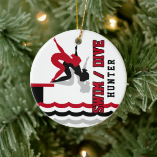 Décoration En Céramique Swim Dive Team - Rouge et Noir