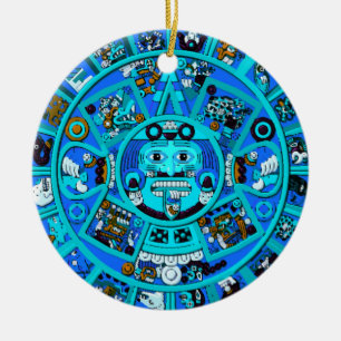 Décoration En Céramique Symbole aztèque maya antique en bleu