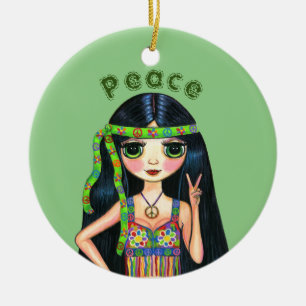Décoration En Céramique Symbole de la paix de Hippie Chick, psychédélique 