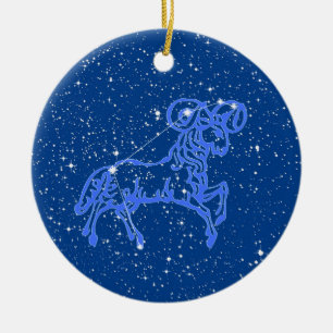 Décoration En Céramique Symbole Zodiaque d'Aries avec étoiles sur céramiqu