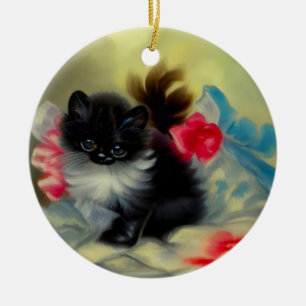 Décoration En Céramique Tableau vintage de chaton noir et blanc